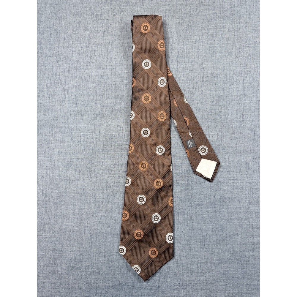 Vintage Brown Geometric Medallion Tie Mens Necktie 100% Polyester Classic